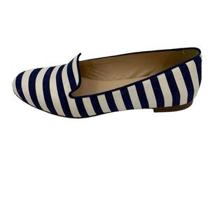 J Crew Cleo Loafers Flats Navy White Stripe Women Sz 6.5 Preppy‎ Nautical Shoes